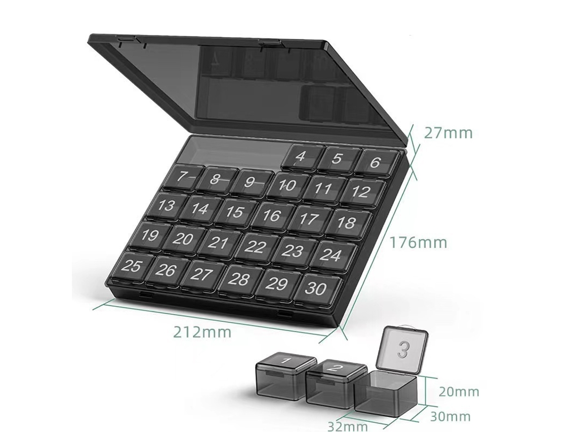 Organizador De Comprimidos Eifson 4 Semanas Grandes Compartimentos Sem Bpa (preto Transparente)