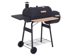 Churrasco À Charbon Fumoir Bbq Grelha Smoker Sur Pied Com Couvercle, Rouletes, Thermomètre, Étagères Acier Laminé À Froid Preto
