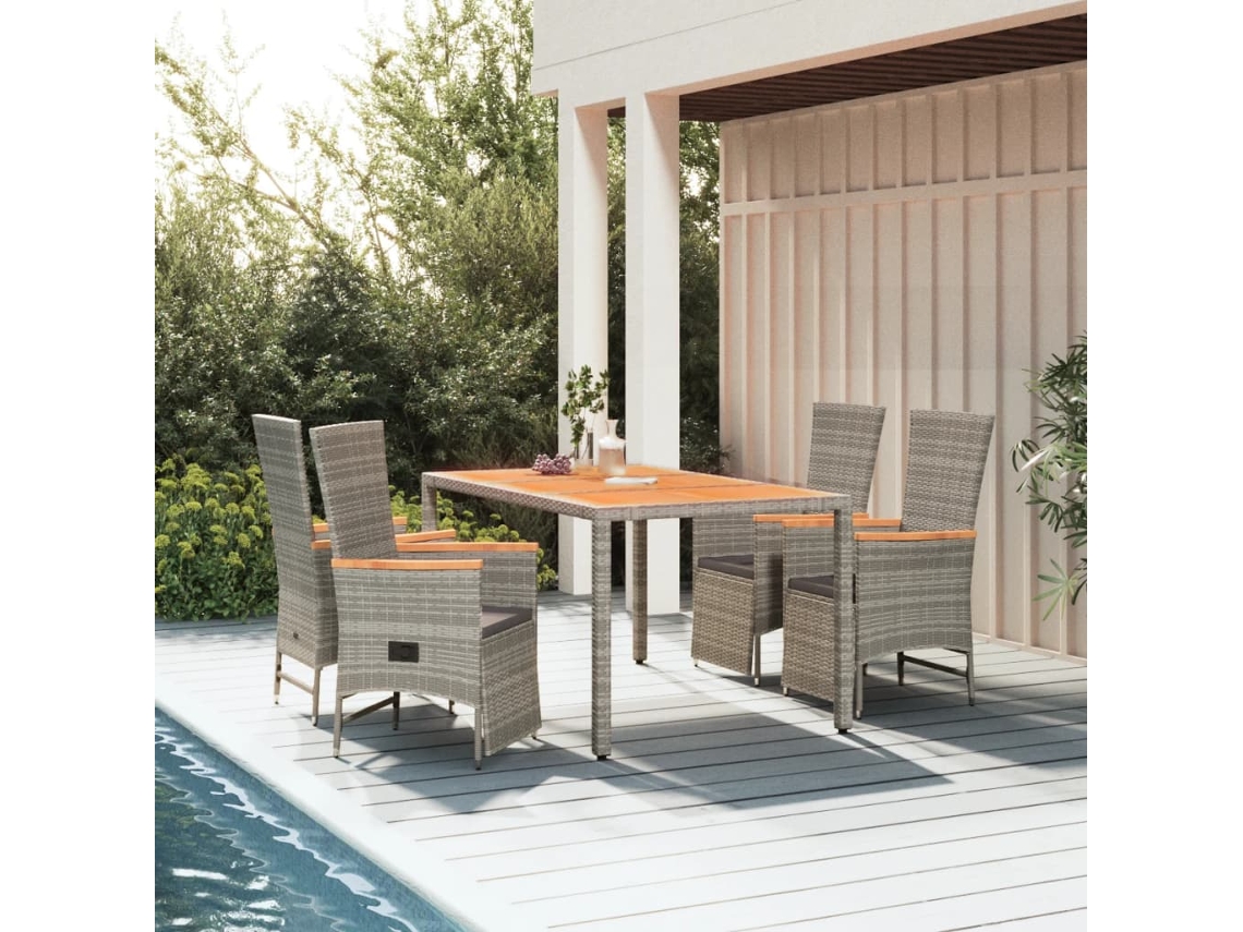 Vidaxl 5 Pcs Conjunto De Jantar P/ Jardim C/ Almofadões Vime Pe Cinza