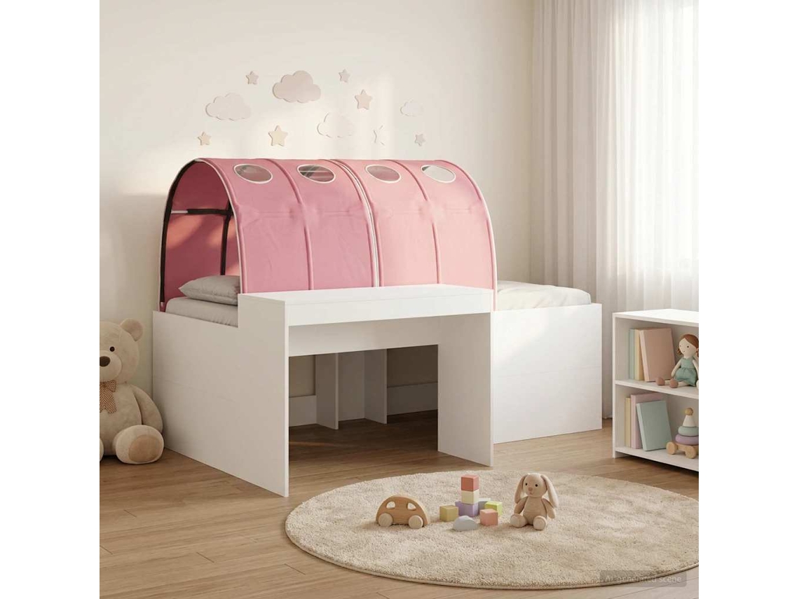 Vidaxl Cama Alta Para Crianças Com Mesa 3 Unid. Branco E Rosa