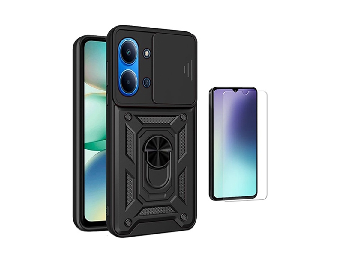 Kit Vidro Clearglass Capa Magnetic Slide Window Phonecare Para Xiaomi Poco C85 - Preto