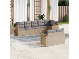 8 Pcs Conj. Sofás Jardim C/ Almofadões Vime Pe Bege Misturado Dkd Home Decor