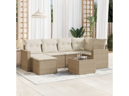 Vidaxl 7 Pcs Conjunto De Sofás P/ Jardim Com Almofadões Vime Pe Bege