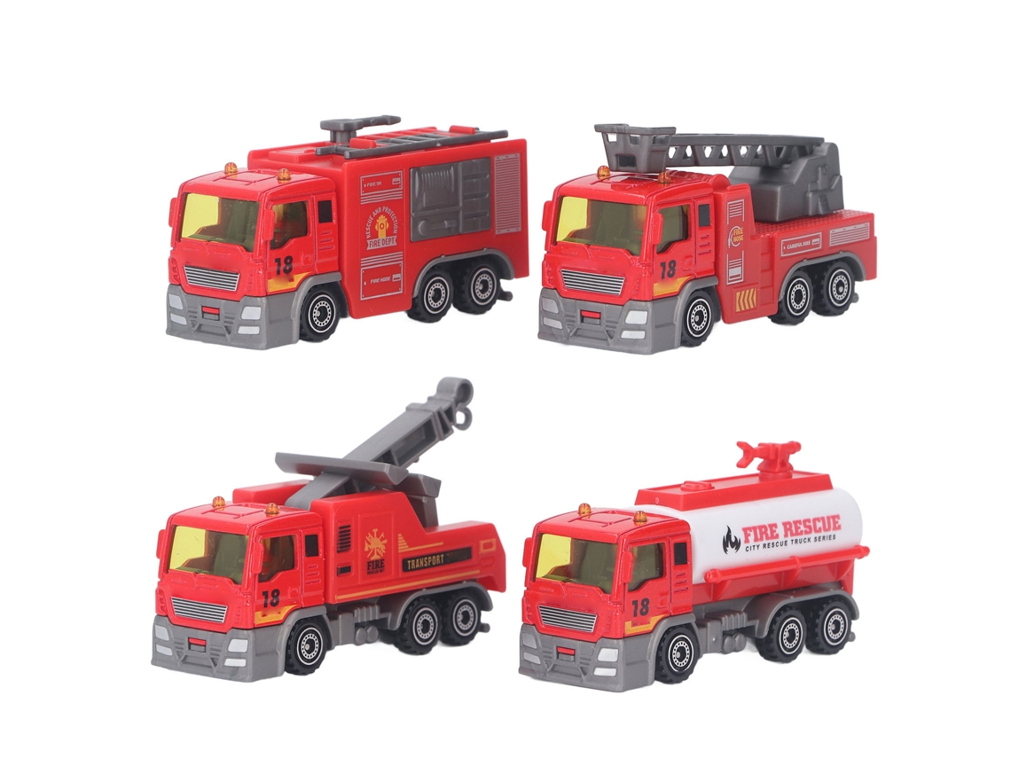 Primerox conjunto de 4 Brinquedos Caminhão de Bombeiros 1:32 com Recuo Educativo para Crianças