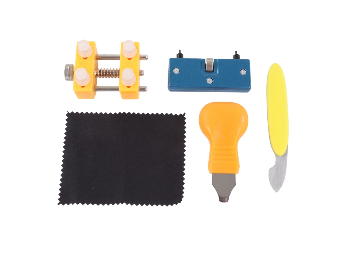 Kit De Ferramentas Para Reparação E Manutenção De Relógios Com Suporte, Ferramenta De Abertura, Faca De Palanca E Pano De Limpeza