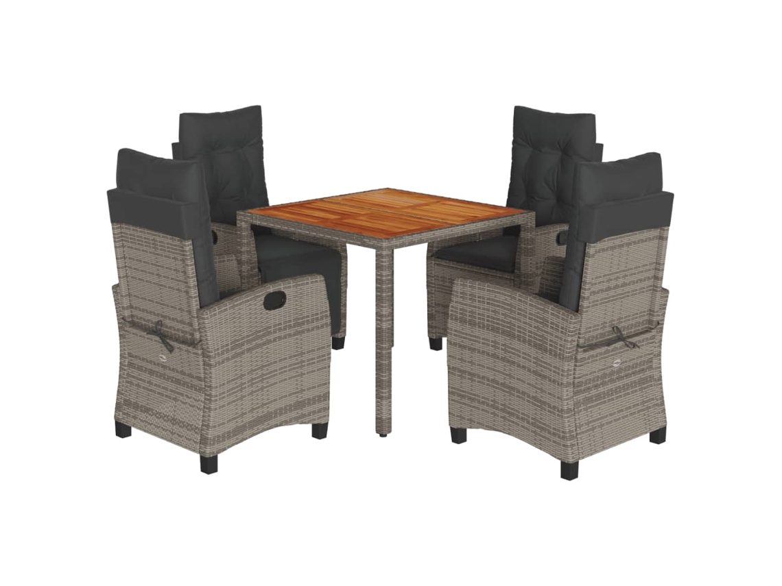Conjunto 5 de jantar p/ jardim c/ almofadões VIDAXL vime PE cinza
