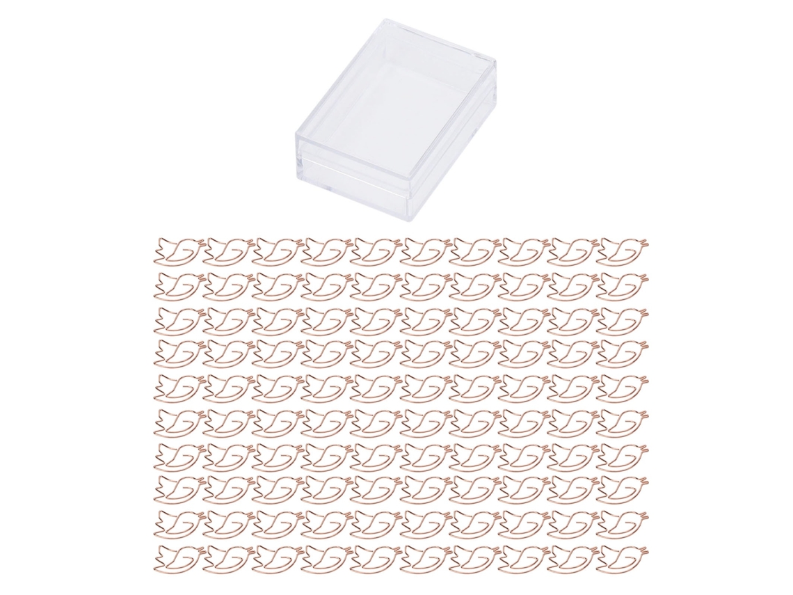 100 Clips De Papel Portáteis Forma De Animal Fofo Ouro Rosa Eletroplatado Metal Caixa Suprimentos De Escritório Beija-flor