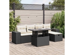 Vidaxl 6 Pcs Conjunto Sofás De Jardim C/ Almofadões Vime Pe Preto