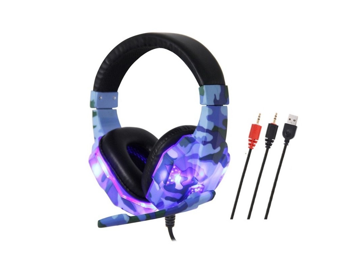 Auscultadores com Fio para Jogos Usb Luminous Gamer Estéreo Dobrável Azul