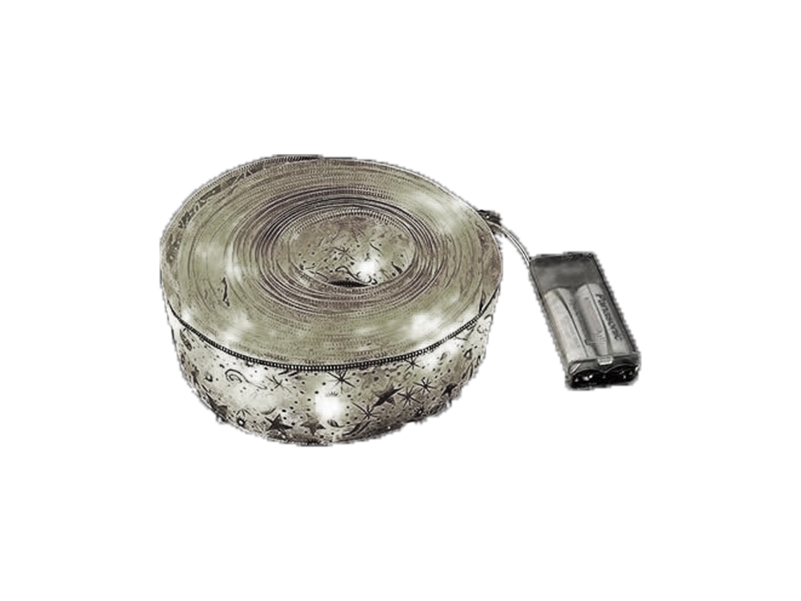 Fita de Natal com Fio de Luz Led-Fita Prateada Luz Branca 5 Metros 50 Luzes AURUM