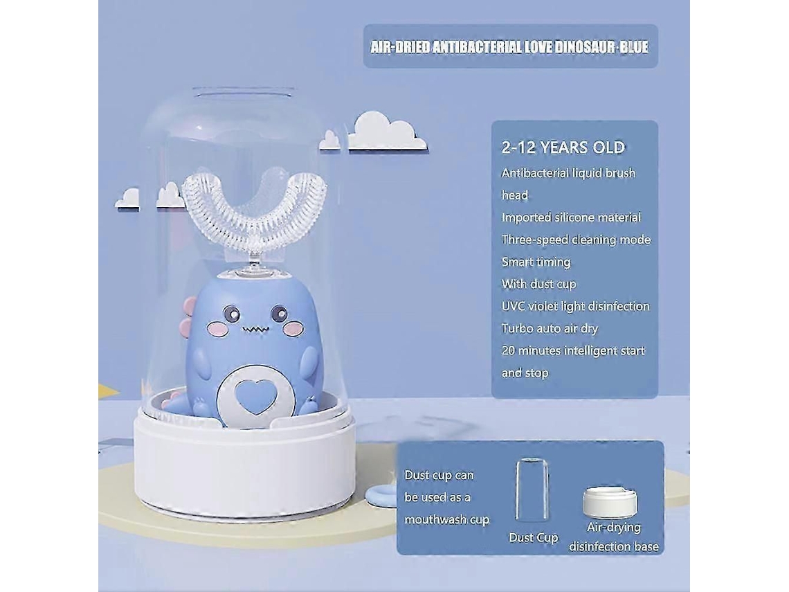 Escova de Dentes Infantil em Formato U, Ultrassônica Silicone com Rotação 360 ​​graus, Escov a Automática À Pr GOKOCO