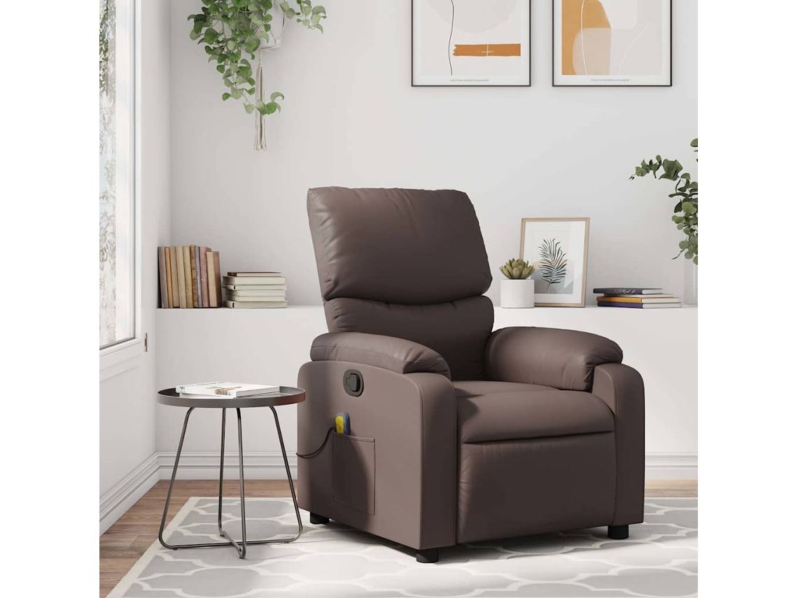 Poltrona de Sala | Cadeira de Descanso | Poltrona de Massagens Reclinável Couro Artificial Castanho HARLANV1