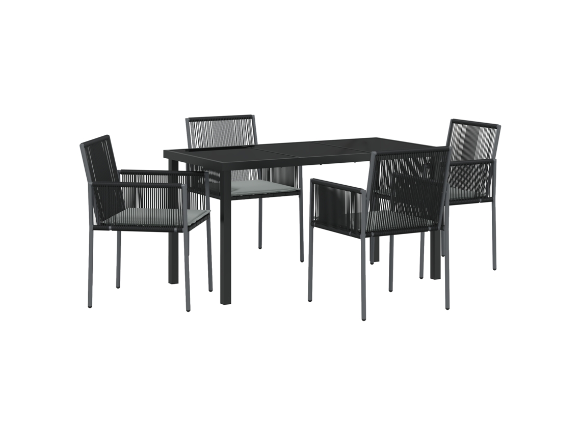 Conjunto 5 Conjunto De Jantar Para Jardim Vidaxl Preto Vime Pe (140 X 70 X 73 Cm)