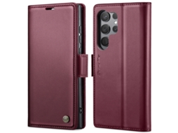 Capa Para Samsung Galaxy S23 Ultra 5g Borboleta Fivela Litchi Textura De Telefone De Couro Rfid Antirroubo Vinho Tinto