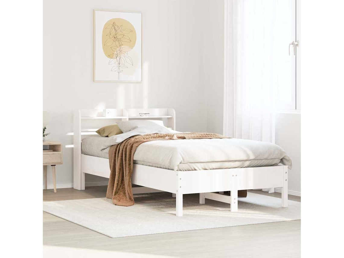 Vidaxl Cama Sem Colchão 75x190 Cm Madeira De Pinho Maciça Branco