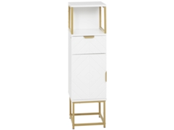 Coluna de Banheiro Móvel com Gaveta, Armário e Prateleira Madeira e Metal 30x30x105cm Branco BTFORUS