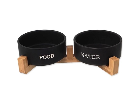 Conjunto de tigelas pretas para cães de 850 ml com suporte