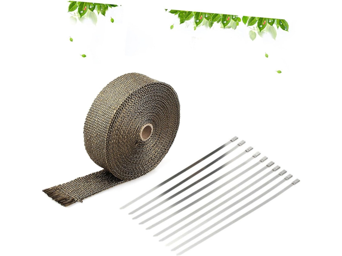Fita Isolante Térmica De Fibra De Titânio Retardante De Chamas De 10 M Com 10 Grampos De Cabo De Aço Inoxidável.