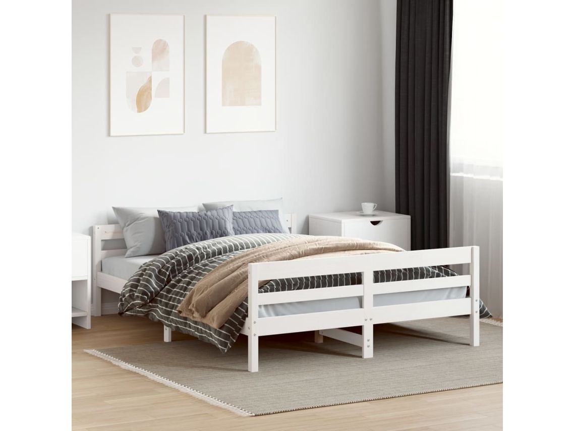 Vidaxl Cama Sem Colchão 140x200 Cm Madeira de Pinho Maciça Branco