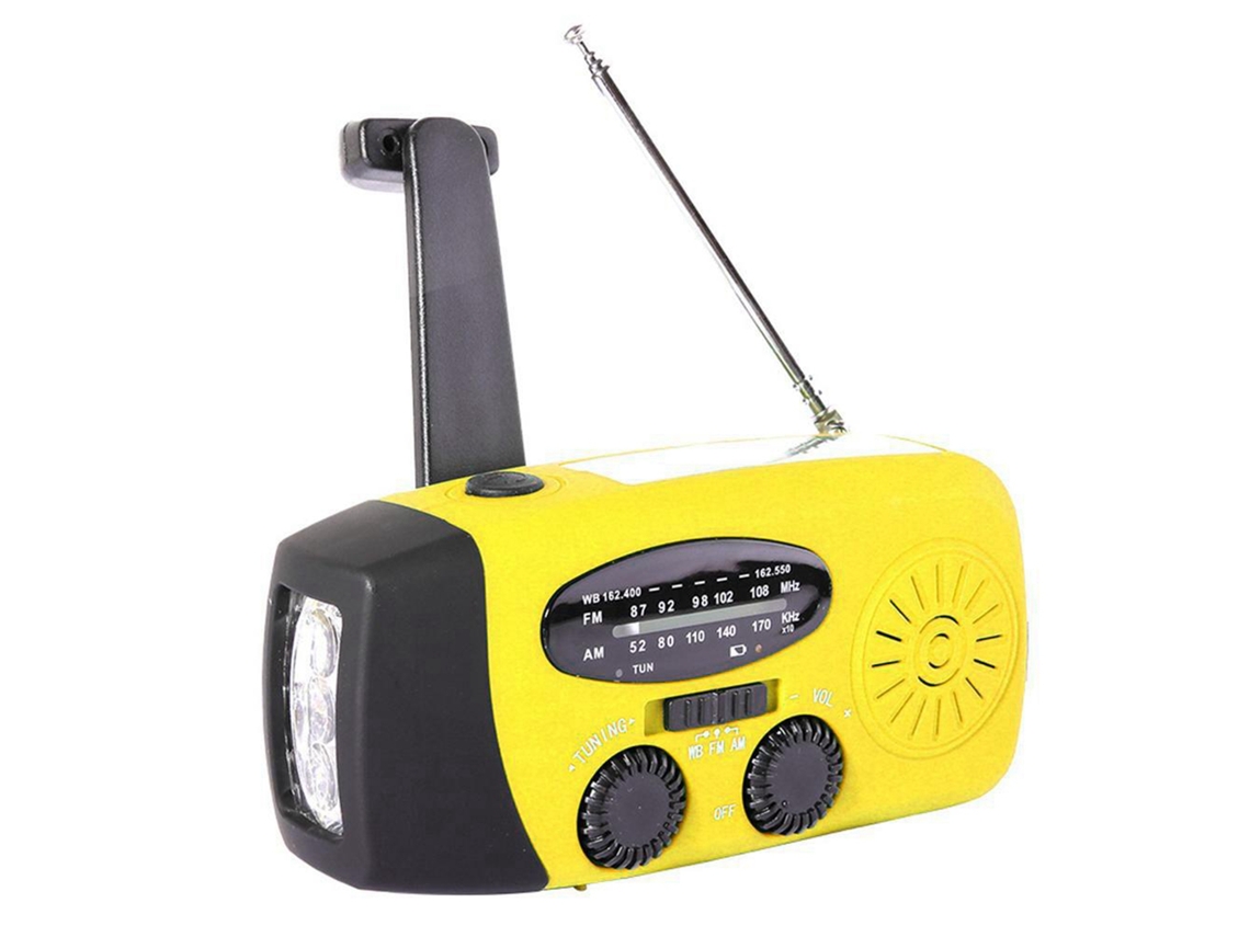 Rádio meteorológico portátil solar de emergência com manivela, lanterna LED, 2000 mAh