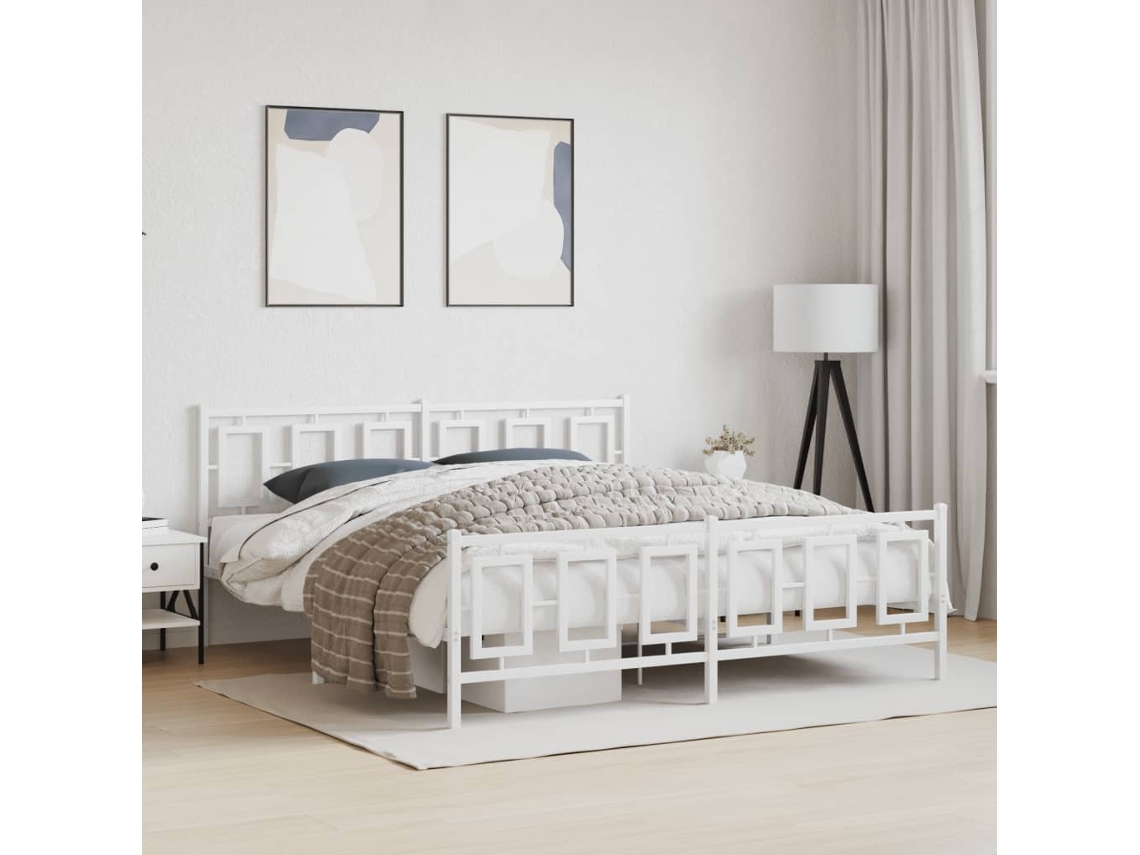 Vidaxl Estrutura de Cama com Cabeceira e Pés 180x200 Cm Metal Branco