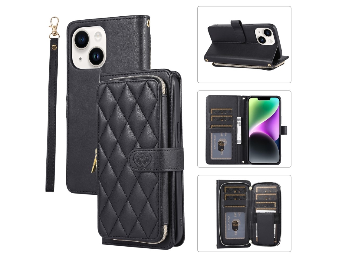 Capa Para Iphone 14 Pele Sintética Magnética Preto