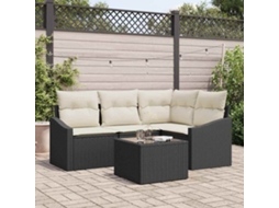 Vidaxl Conjunto De Sofá De Jardim 5 Unid. Marrom E Creme Vime Pe
