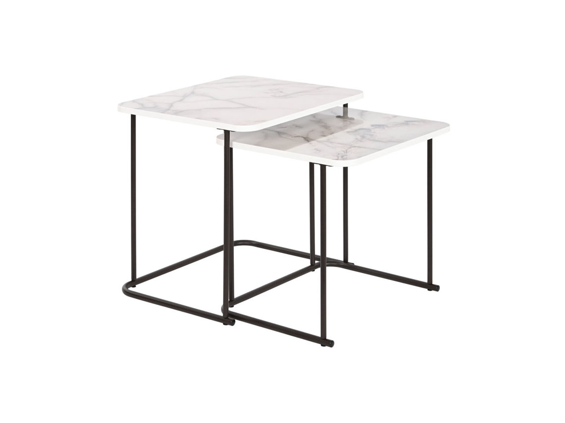 Conjunto de 2 Mesas Laterais de MDF com Imitação de Mármore, 51x43x49cm ALEXANDRA HOUSE LIVING