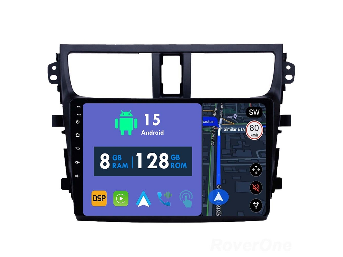Auto Rádio Carro Bluetooth Autoradio 8GB RAM 128G ROM CarPlay Navegação GPS Ecrã Táctil RoverOne para Suzuki Celerio 2015-2018  
