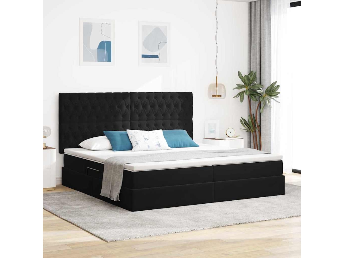 Vidaxl Cama Com Arrumação E Colchão Preto 200 X 200 Cm Veludo