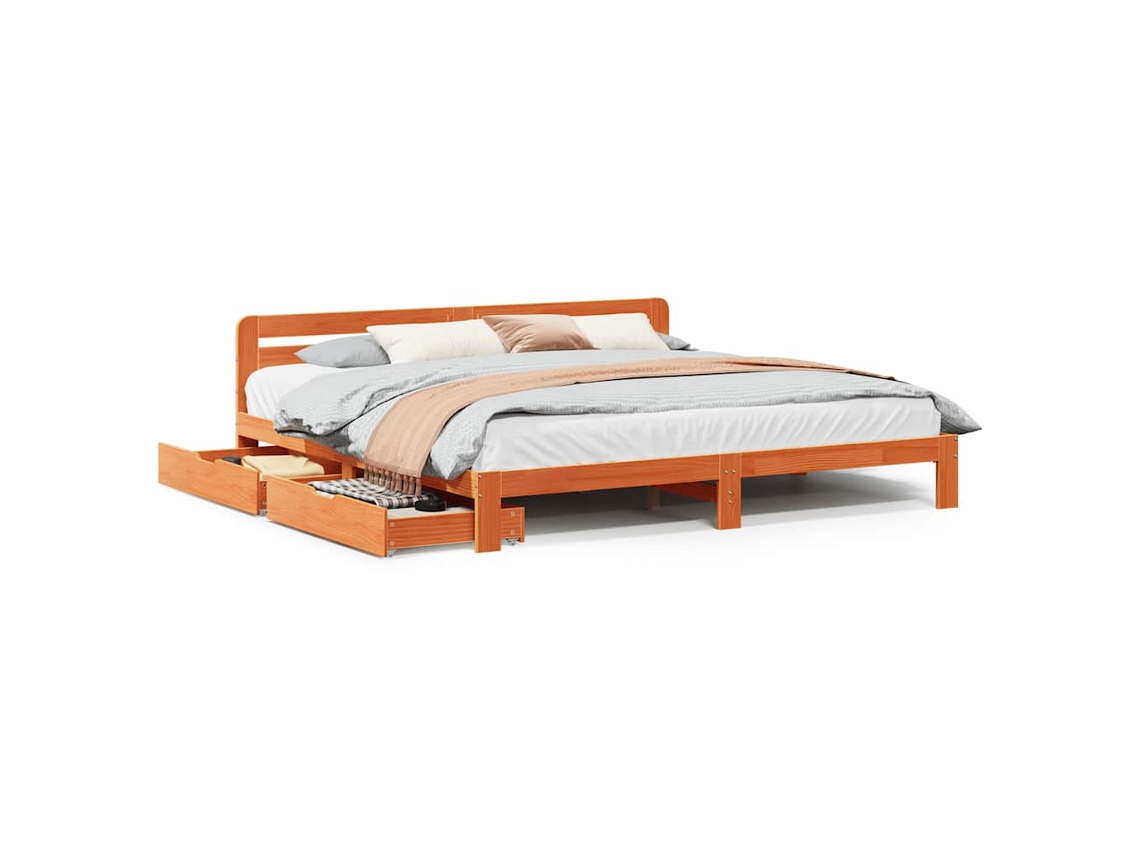 Cama Sem Colchão 200x200 Cm Pinho Maciço Castanho mel MAISON EXCLUSIVE
