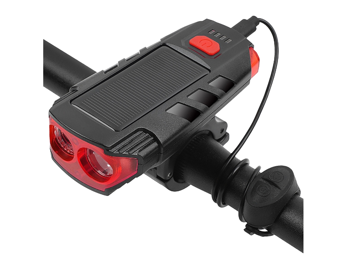 Luz De Bicicleta Solar Recarregável Usb Com 6 Modos E Buzina 120db Para Mountain Road Bike