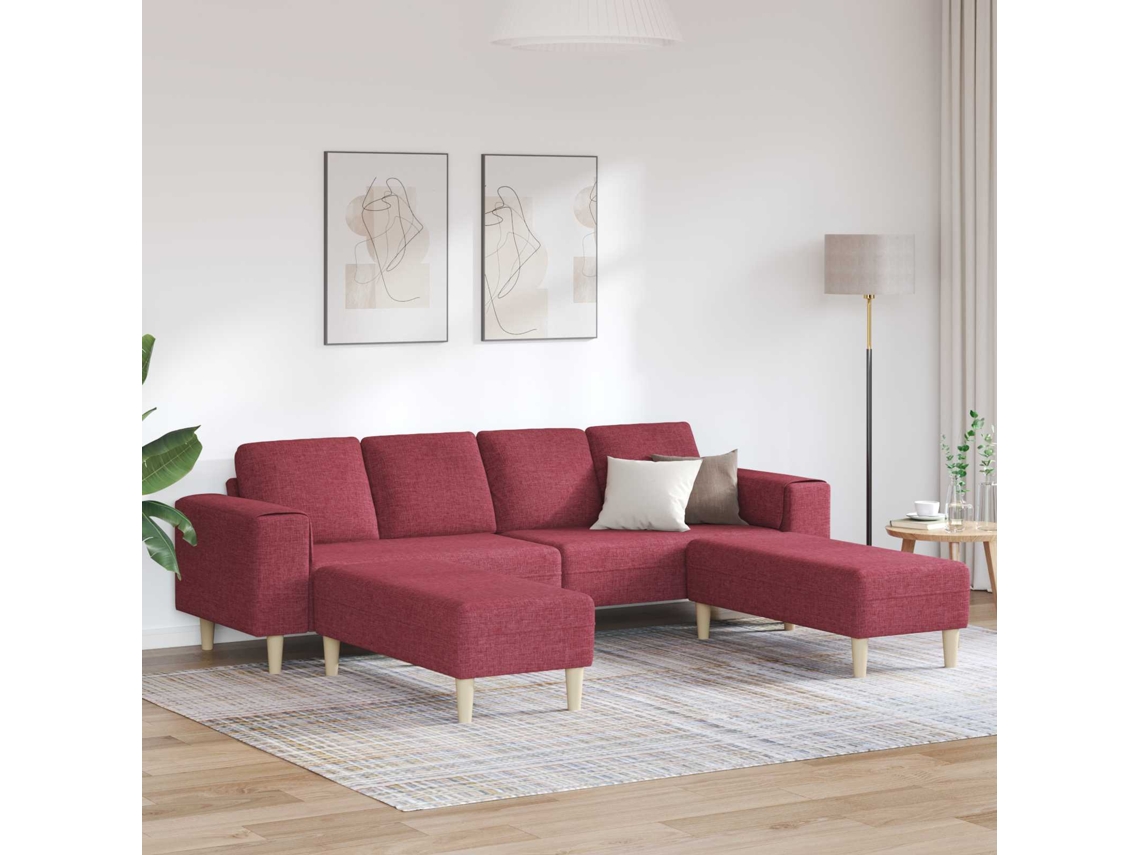 Vidaxl Sofá De Sala De Estar 3 Unid. Vinho Vermelho Poliéster