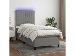Cama De Solteiro | Camas Para Quarto | Cama Box Spring C/ Colchão E Led 80x200 Cm Tecido Cinza-escuro