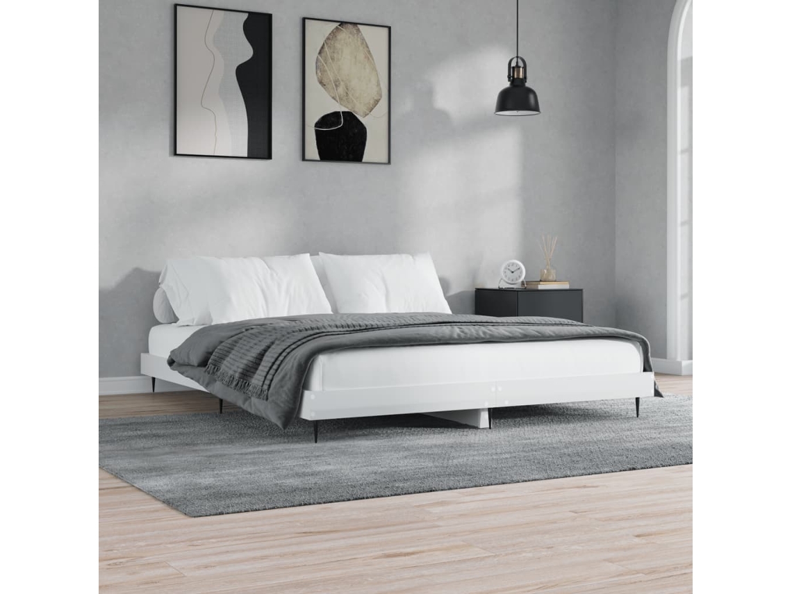 Estrutura De Cama 150x200 Cm Derivados Madeira Branco Brilhante