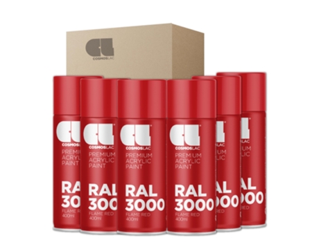 6 X Spray Acrílico Brilhante Premium Ral Cosmos Lac 400 Ml (Ral 3000 Vermelho Vivo)