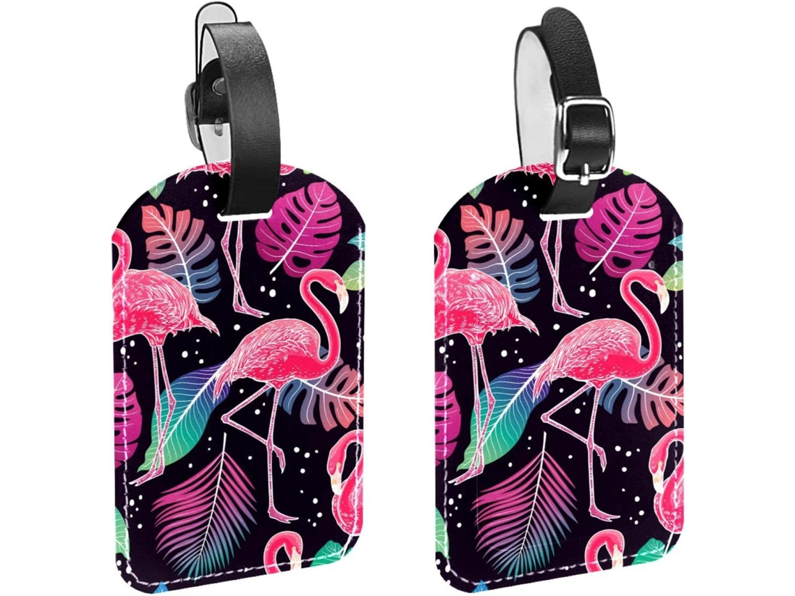 Conjunto De 2 Etiquetas Bagagem Em Couro Sintético Com Estampa Flamingo Tropical