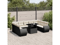 Vidaxl 10 Pcs Conjunto Sofás De Jardim C/ Almofadões Vime Pe Preto