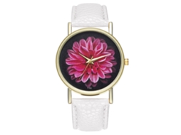 Relógio de Quartzo Feminino de Couro Pu com Padrões Florais Relógio Casual Branco