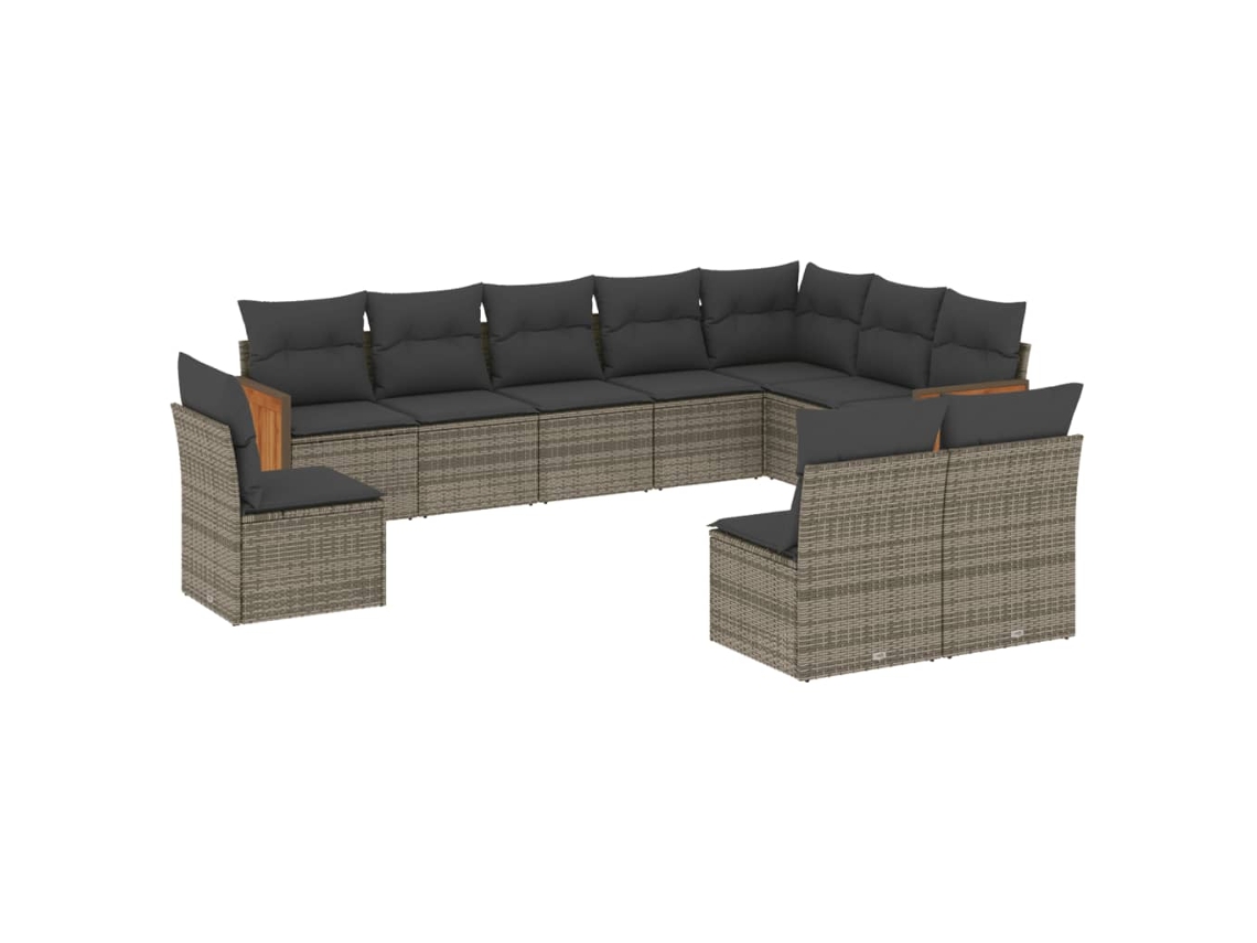 Conjunto de 10 Sofás de Jardim com Almofadões Vime Pe Cinzento MAISON EXCLUSIVE