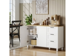 Aparador moderno para sala de estar com 2 portas, 3 gavetas e prateleira ajustável, ideal para sala de jantar e hall de entrada. Dimensões: 120 x 38 x 76 cm. Cor: Branco.