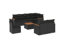Conjunto de 9 sofás de jardim com almofadões Vime Pe Preto MAISON EXCLUSIVE (9 peças)