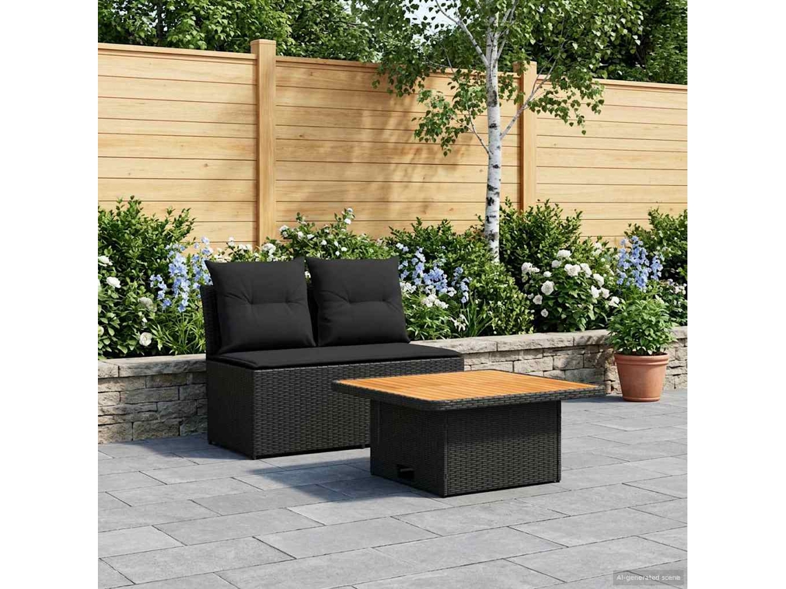 Vidaxl 2 Peça Sofá Do Meio Para Jardim Com Mesa Elevatória Vime Pe