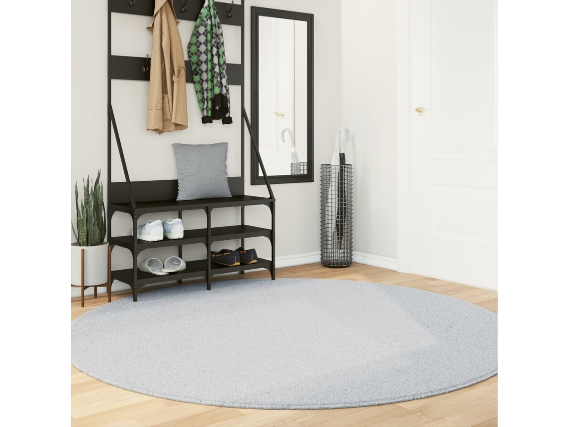 Vidaxl Tapete Pelo Curto Macio E Lavável Huarte Ø 200 Cm Cinzento