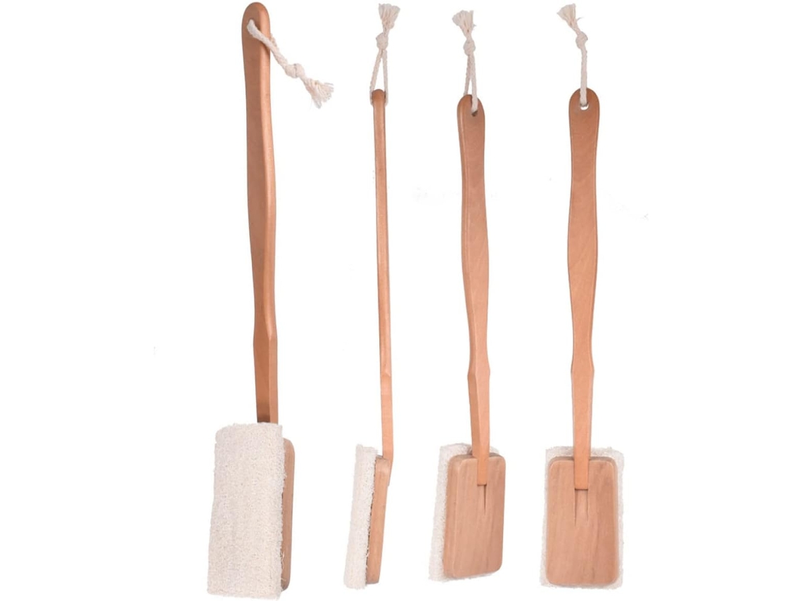 Escova De Bucha Vegetal Com Cabo Longo Para Esfoliação E Massagem Corporal
