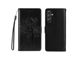 Capa De Celular Tkdaddy Para Samsung Galaxy A55 5g Com Suporte E Estampa De Gato E Árvore, Carteira De Couro, Preta