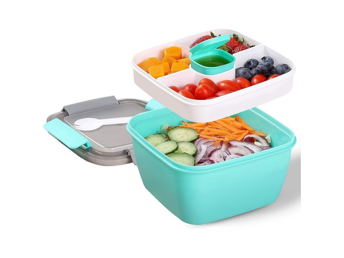CONTAINER de salada Nova Line de 38 Oz com 2 compartimentos e copo de molho para almoço