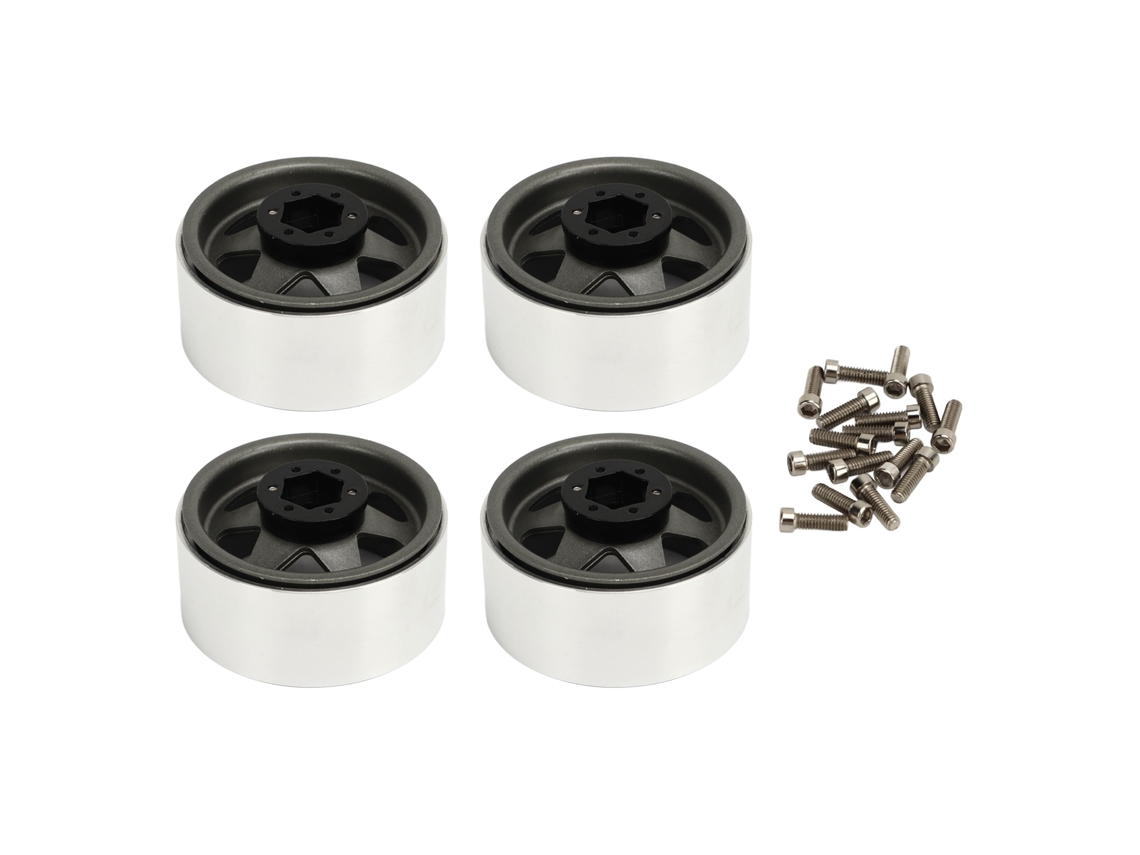 Aros De Roda Beadlock De Metal Offset -8.9mm Para Carros Rc Axial Scx10 90046 1.9 Polegada Cinza 4pcs