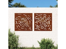 Vidaxl Decorações P/ Muro Jardim 2 Pcs 55x55cm Aço Corten Design Rosas