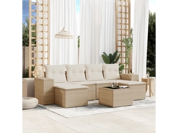 Vidaxl 7 Pcs Conjunto De Sofás P/ Jardim Com Almofadões Vime Pe Bege